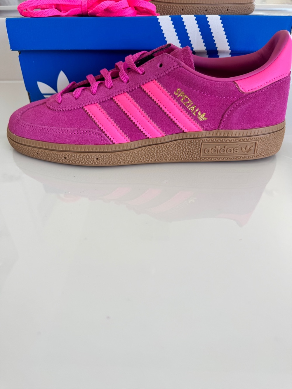 adidas Spezial Suede Sneakers in Magenta and Hot Pink with Gum Sole - Picture 2 of 5